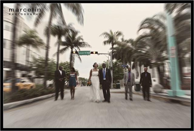 bride groom guests on lincoln road miami beach